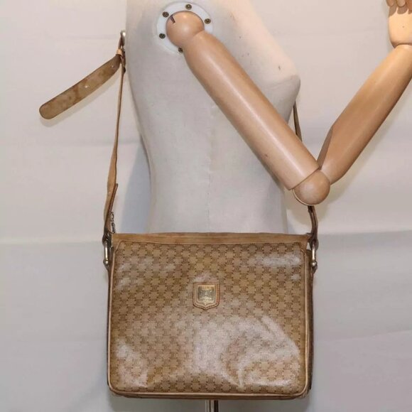 CELINE Macadam Canvas Shoulder Bag Beige Authentic - Picture 1 of 16